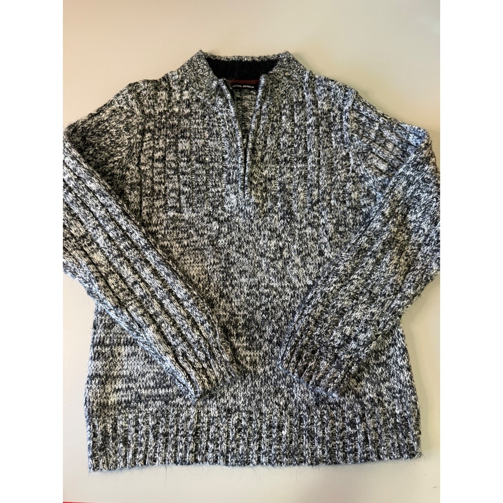 Michael Brandon Mens Quarter Zip Marled Knit Sweater Black White Large SLZM4003